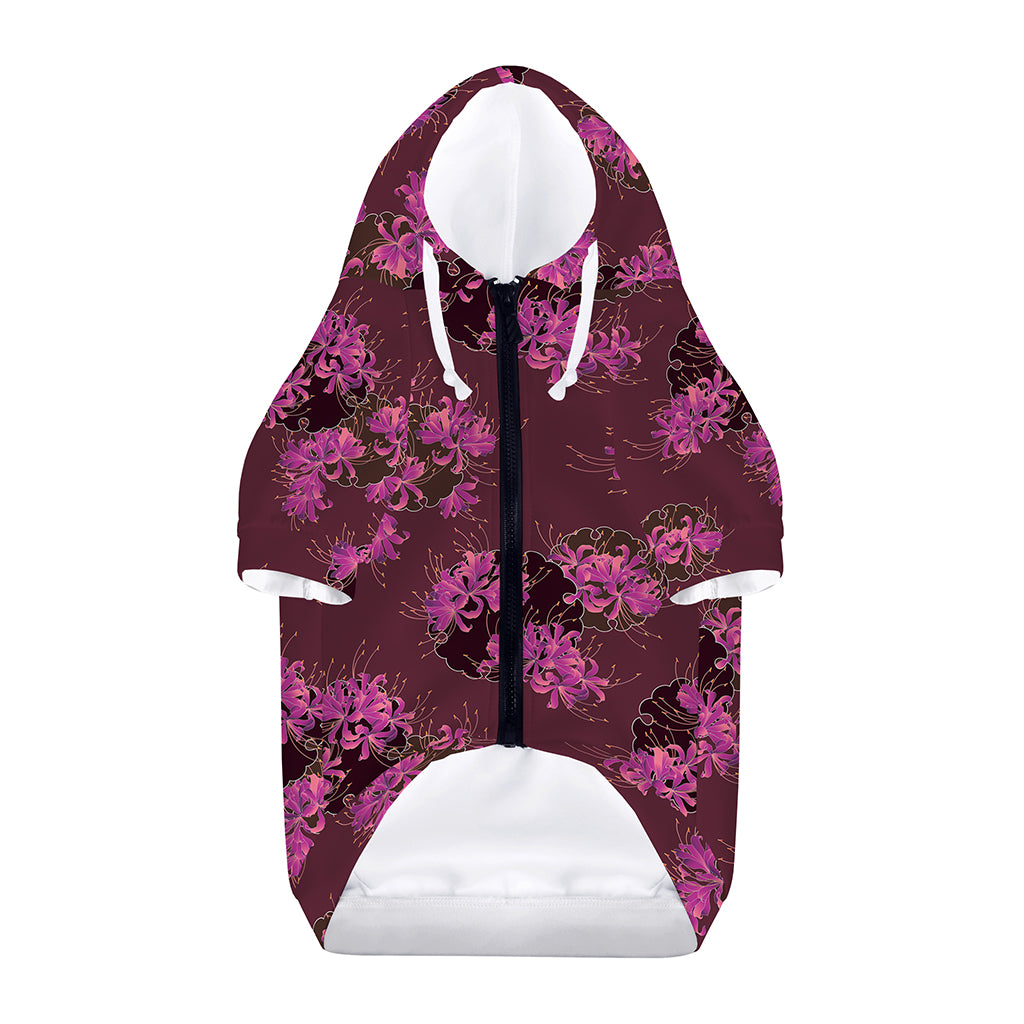 Purple Japanese Amaryllis Pattern Print Dog Zip Up Hoodie