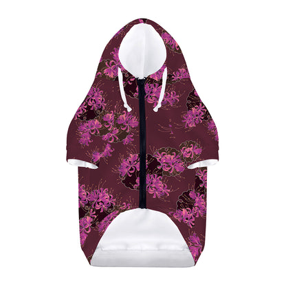 Purple Japanese Amaryllis Pattern Print Dog Zip Up Hoodie
