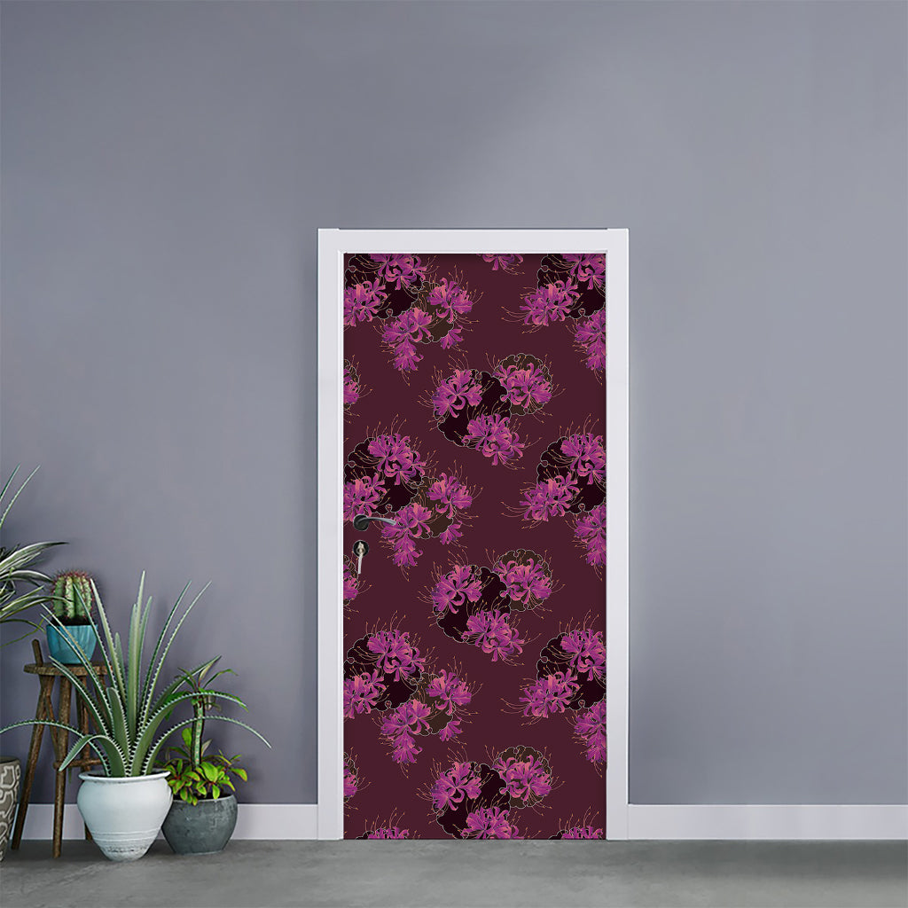 Purple Japanese Amaryllis Pattern Print Door Sticker