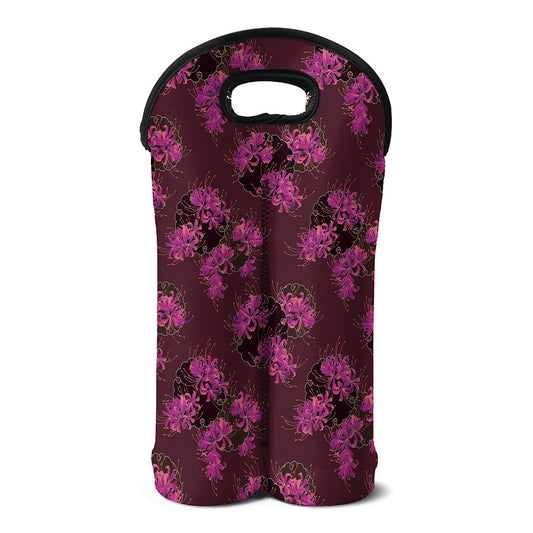Purple Japanese Amaryllis Pattern Print Double Neoprene Wine Tote