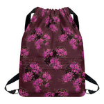 Purple Japanese Amaryllis Pattern Print Drawstring Backpack