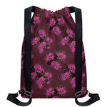 Purple Japanese Amaryllis Pattern Print Drawstring Backpack