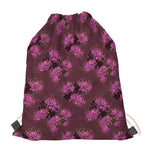 Purple Japanese Amaryllis Pattern Print Drawstring Bag