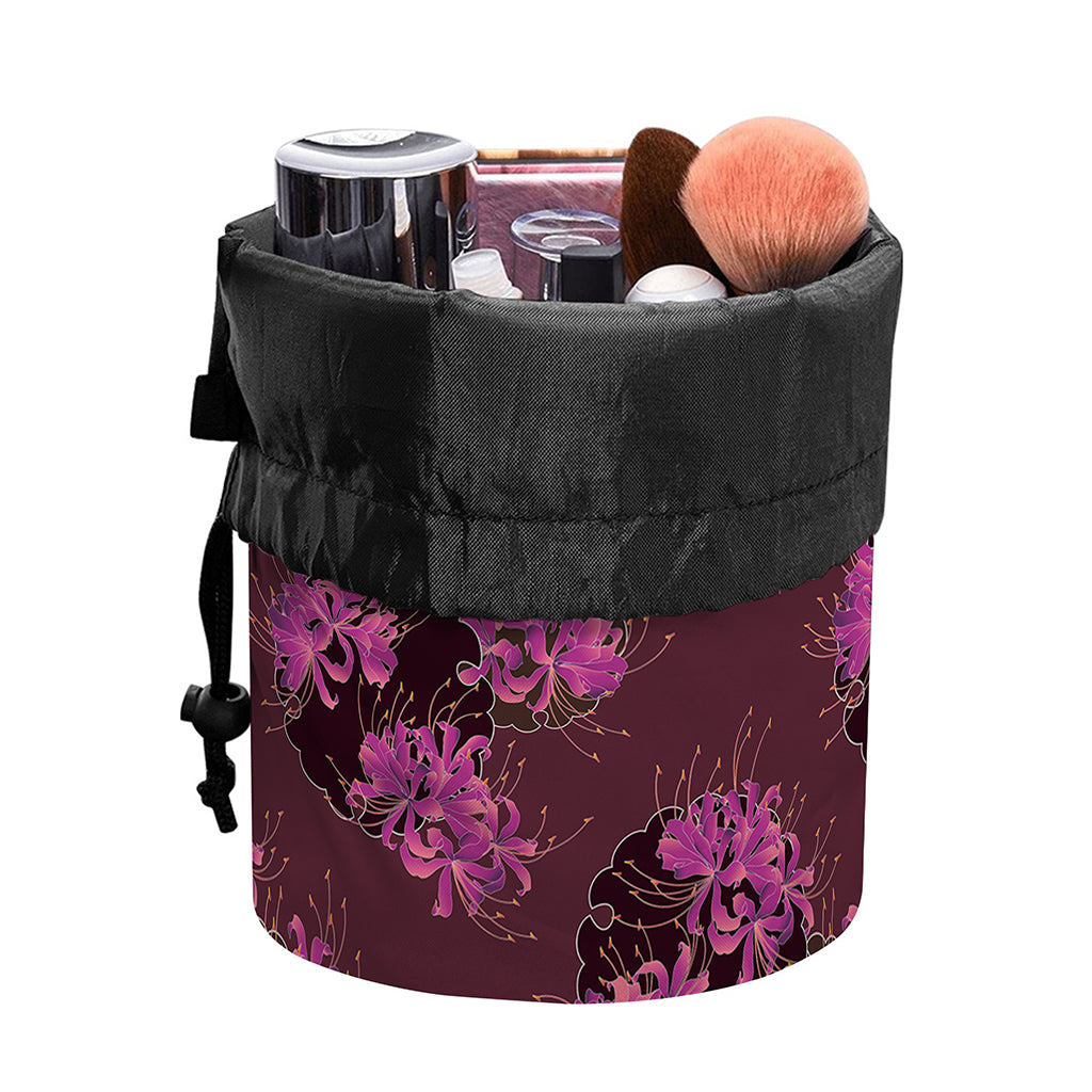Purple Japanese Amaryllis Pattern Print Drawstring Makeup Bag