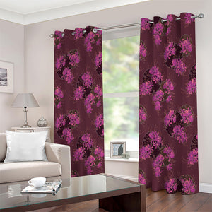 Purple Japanese Amaryllis Pattern Print Extra Wide Grommet Curtains