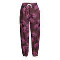 Purple Japanese Amaryllis Pattern Print Fleece Lined Knit Pants