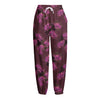 Purple Japanese Amaryllis Pattern Print Fleece Lined Knit Pants