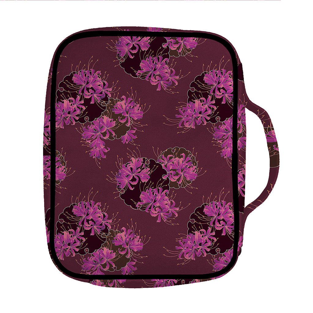 Purple Japanese Amaryllis Pattern Print Front Pocket Bible Bag