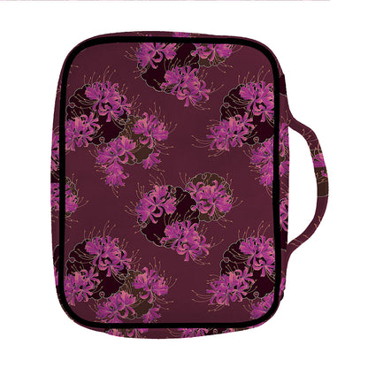 Purple Japanese Amaryllis Pattern Print Front Pocket Bible Bag