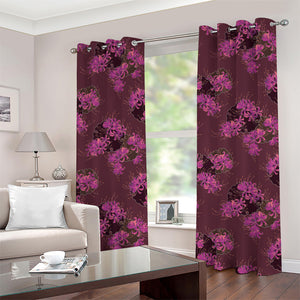 Purple Japanese Amaryllis Pattern Print Grommet Curtains