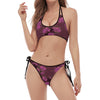 Purple Japanese Amaryllis Pattern Print Halter Scoop Tie Side Bikini