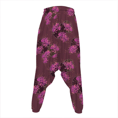 Purple Japanese Amaryllis Pattern Print Hammer Pants