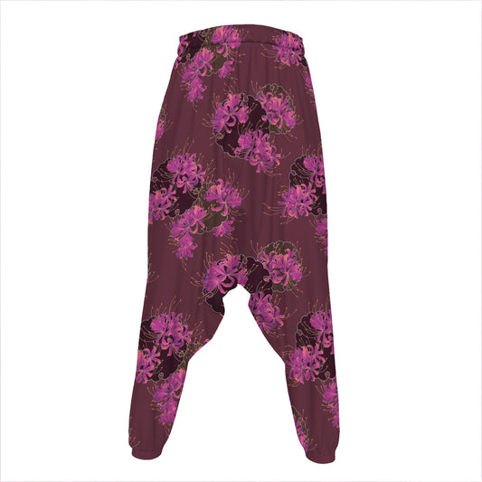 Purple Japanese Amaryllis Pattern Print Hammer Pants