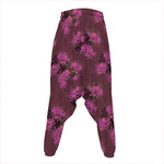 Purple Japanese Amaryllis Pattern Print Hammer Pants
