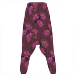 Purple Japanese Amaryllis Pattern Print Hammer Pants