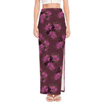 Purple Japanese Amaryllis Pattern Print High Slit Maxi Skirt