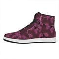 Purple Japanese Amaryllis Pattern Print High Top Leather Sneakers