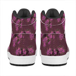 Purple Japanese Amaryllis Pattern Print High Top Leather Sneakers