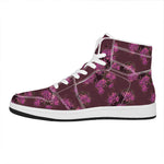 Purple Japanese Amaryllis Pattern Print High Top Leather Sneakers