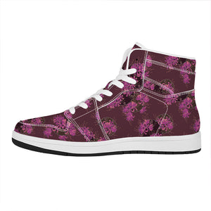 Purple Japanese Amaryllis Pattern Print High Top Leather Sneakers