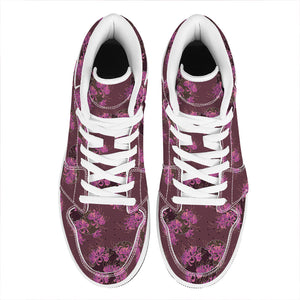 Purple Japanese Amaryllis Pattern Print High Top Leather Sneakers