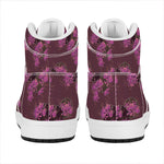 Purple Japanese Amaryllis Pattern Print High Top Leather Sneakers