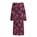 Purple Japanese Amaryllis Pattern Print Hooded Bathrobe