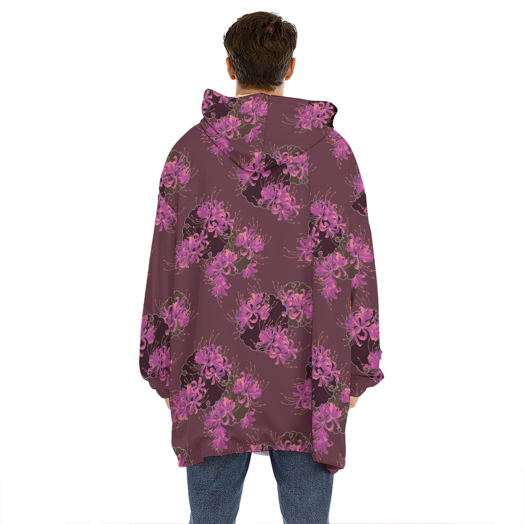 Purple Japanese Amaryllis Pattern Print Hoodie Blanket