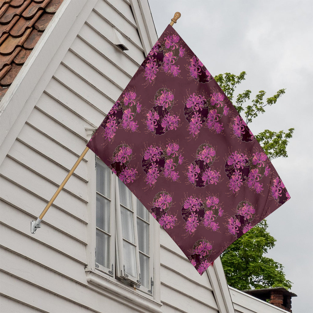 Purple Japanese Amaryllis Pattern Print House Flag