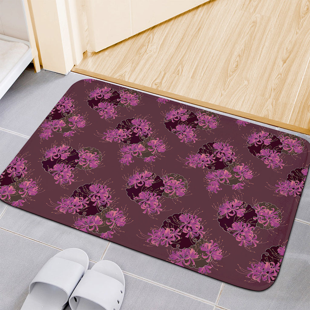 Purple Japanese Amaryllis Pattern Print Indoor Door Mat
