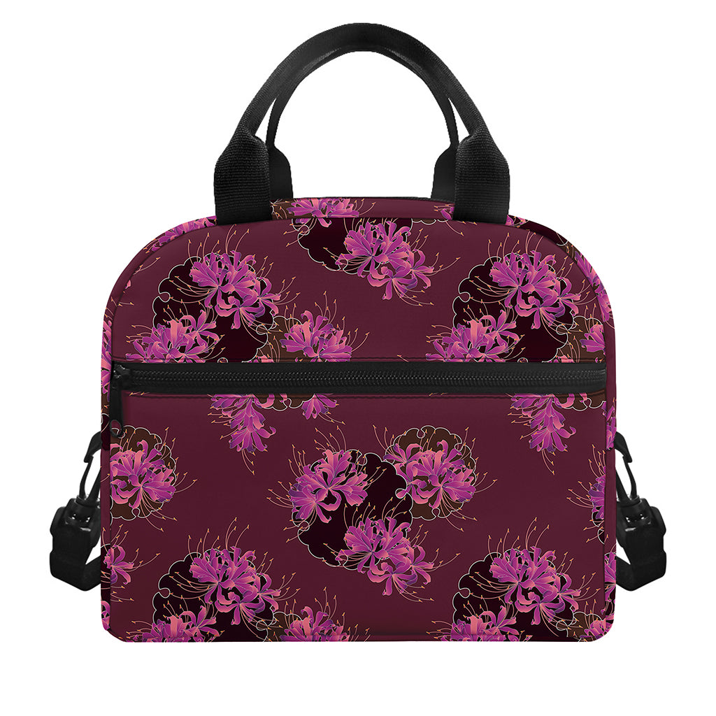 Purple Japanese Amaryllis Pattern Print Insulated Lunch Bag