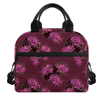 Purple Japanese Amaryllis Pattern Print Insulated Lunch Bag