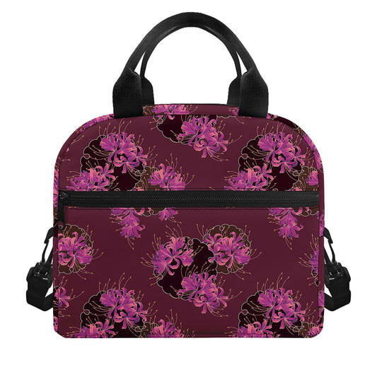 Purple Japanese Amaryllis Pattern Print Insulated Lunch Bag