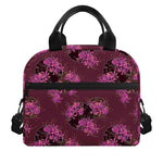 Purple Japanese Amaryllis Pattern Print Insulated Lunch Bag