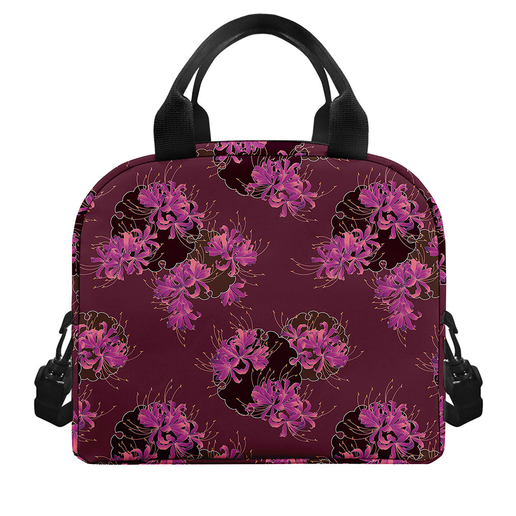 Purple Japanese Amaryllis Pattern Print Insulated Lunch Bag