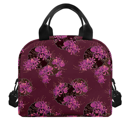 Purple Japanese Amaryllis Pattern Print Insulated Lunch Bag