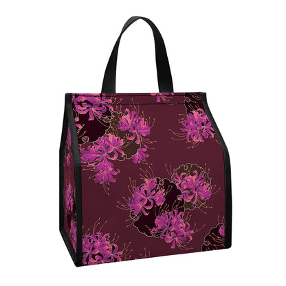 Purple Japanese Amaryllis Pattern Print Insulated Lunch Tote