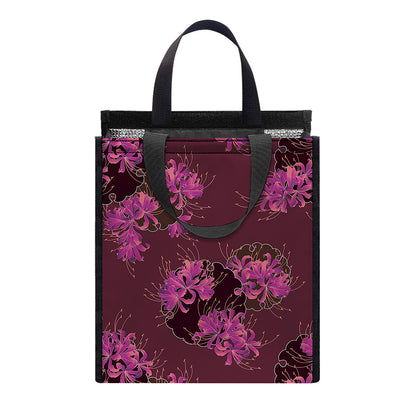 Purple Japanese Amaryllis Pattern Print Insulated Lunch Tote