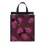 Purple Japanese Amaryllis Pattern Print Insulated Lunch Tote