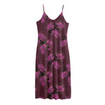 Purple Japanese Amaryllis Pattern Print Jersey Midi Cami Dress