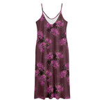 Purple Japanese Amaryllis Pattern Print Jersey Midi Cami Dress