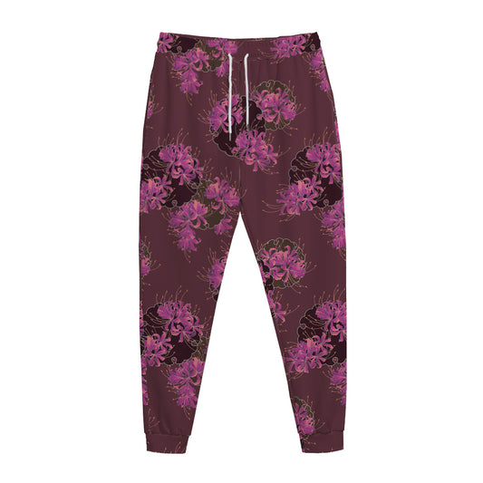 Purple Japanese Amaryllis Pattern Print Jogger Pants