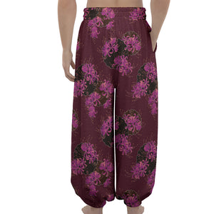 Purple Japanese Amaryllis Pattern Print Lantern Pants