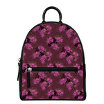 Purple Japanese Amaryllis Pattern Print Leather Backpack