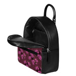 Purple Japanese Amaryllis Pattern Print Leather Backpack