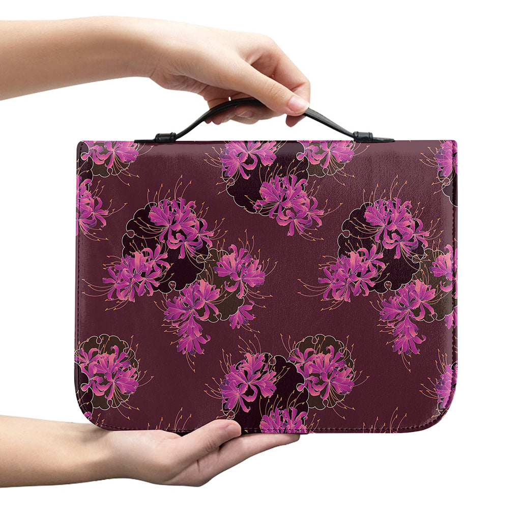 Purple Japanese Amaryllis Pattern Print Leather Bible Cover