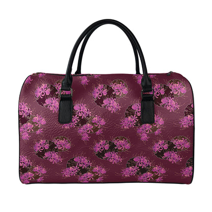 Purple Japanese Amaryllis Pattern Print Leather Duffle Bag