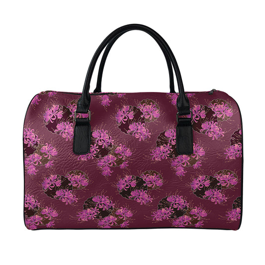Purple Japanese Amaryllis Pattern Print Leather Duffle Bag