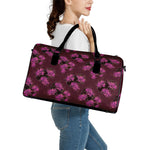 Purple Japanese Amaryllis Pattern Print Leather Duffle Bag