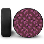 Purple Japanese Amaryllis Pattern Print Leather Spare Tire Cover